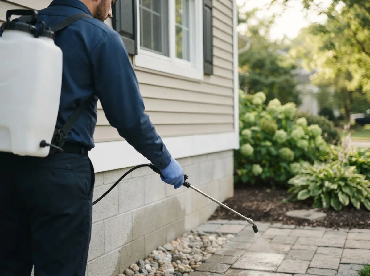 Pest control technician inspecting a home in Fowler, CO